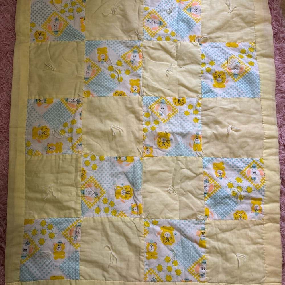 Yellow and Blue Patchwork Baby Quilt